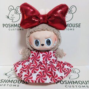 Holiday Christmas Candy Custom Dress And Bow For Labubu